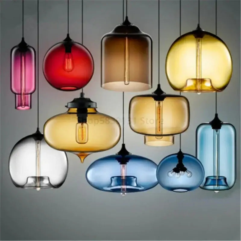 Modern hand blown colorful stained glass pendant lights with black metal fixtures for kitchen decorbites colorful stained decor