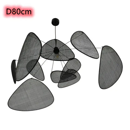 Modern hand made rattan pendant light in black mesh with asymmetrical leaf panels for living room pendant chandelier