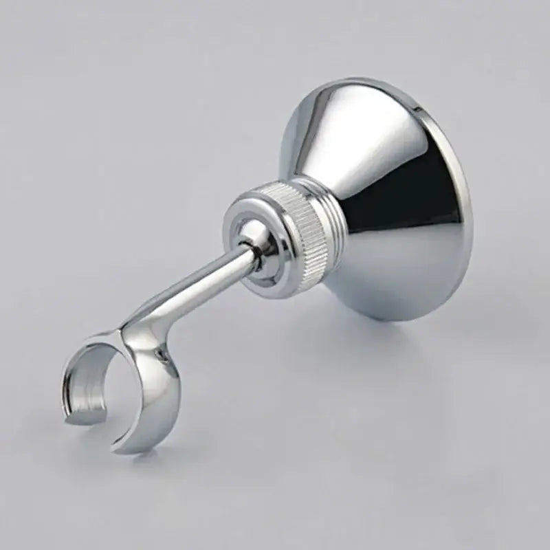 Chrome-finished metal handshower bracket wall mounted holder with flared base and curved arm by decorbites