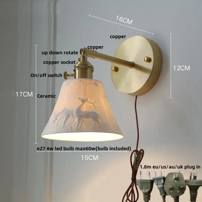 Modern herringbone ceramic copper led sconce wall lamp with vintage copper led sconce and embossed deer decorbites wall lamp