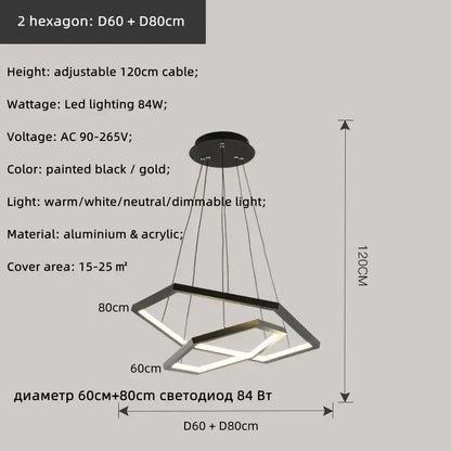Modern black and gold hexagon aluminium led pendant light with adjustable height for living room decorbites hexagon aluminium led