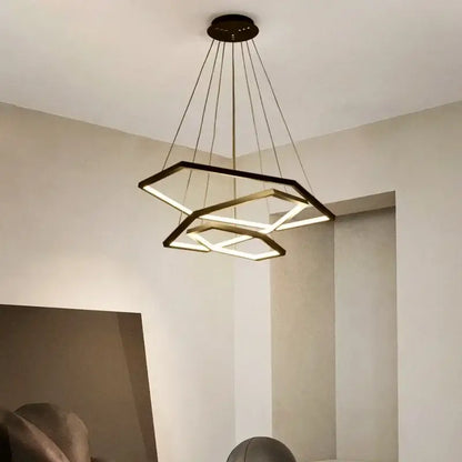 Modern black-framed decorbites hexagon aluminium led pendant light with illuminated geometric shapes for living room decor