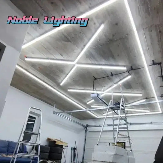 Modern hexagon honeycomb led garage ceiling light with white led light strips on exposed concrete by decorbites hexagon honeycomb