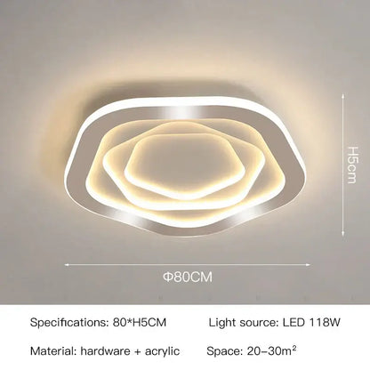Modern white led ceiling light with concentric hexagonal rings and sleek acrylic finish for decorbites gold luxury living room