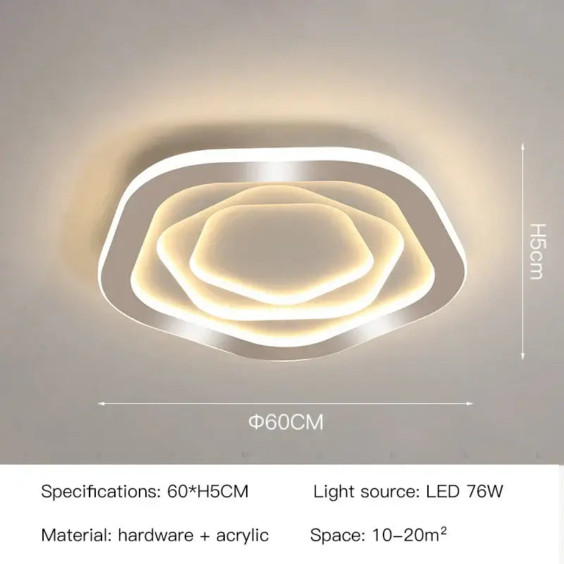 Modern hexagonal gold luxury led ceiling chandelier with layered glowing rings and sleek acrylic finish for living room decorbites gold luxury
