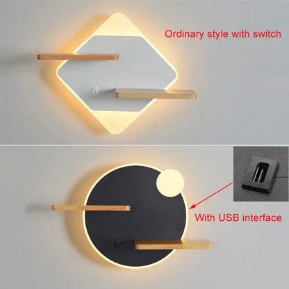 Modern hexagonal wood led bedside shelf wall lamp with a sleek illuminated frame and minimalist wooden shelves for decorbites led bedside use