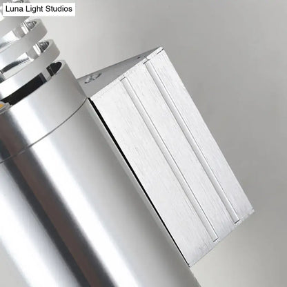 Modern led silver hollow design wall mounted outdoor sconce with cylindrical brushed metal ridged finish