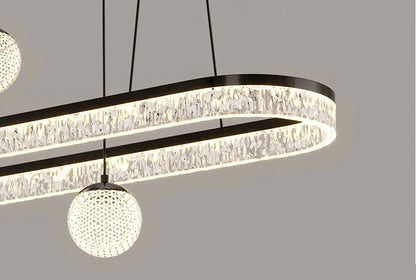 Modern home decor led lights pendant light with black metal frame crystal accents and illuminated band for living room and dining room