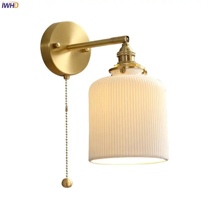 Modern honeycomb brass ceramic led wall sconce with gold-toned hardware and ribbed off-white glass for bedroom decorbites ceramic led wall