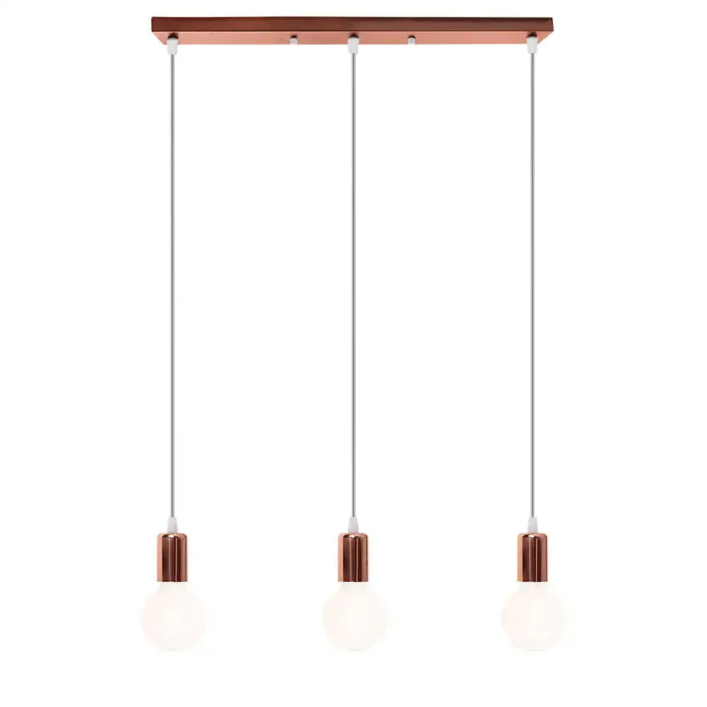 Copper-finished rectangular decorbites cage pendant light with three bulbs for modern industrial dining room decor
