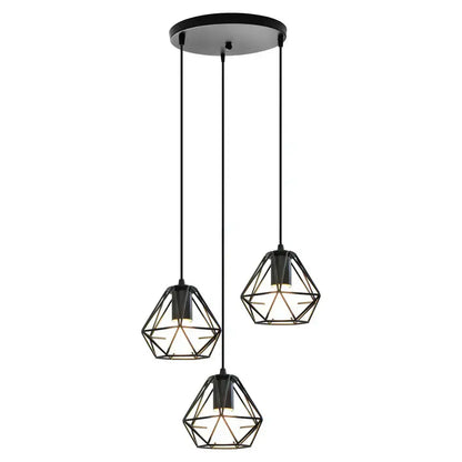 Modern industrial black cage pendant light with three geometric hanging shades ideal for dining room decorbites cage pendant