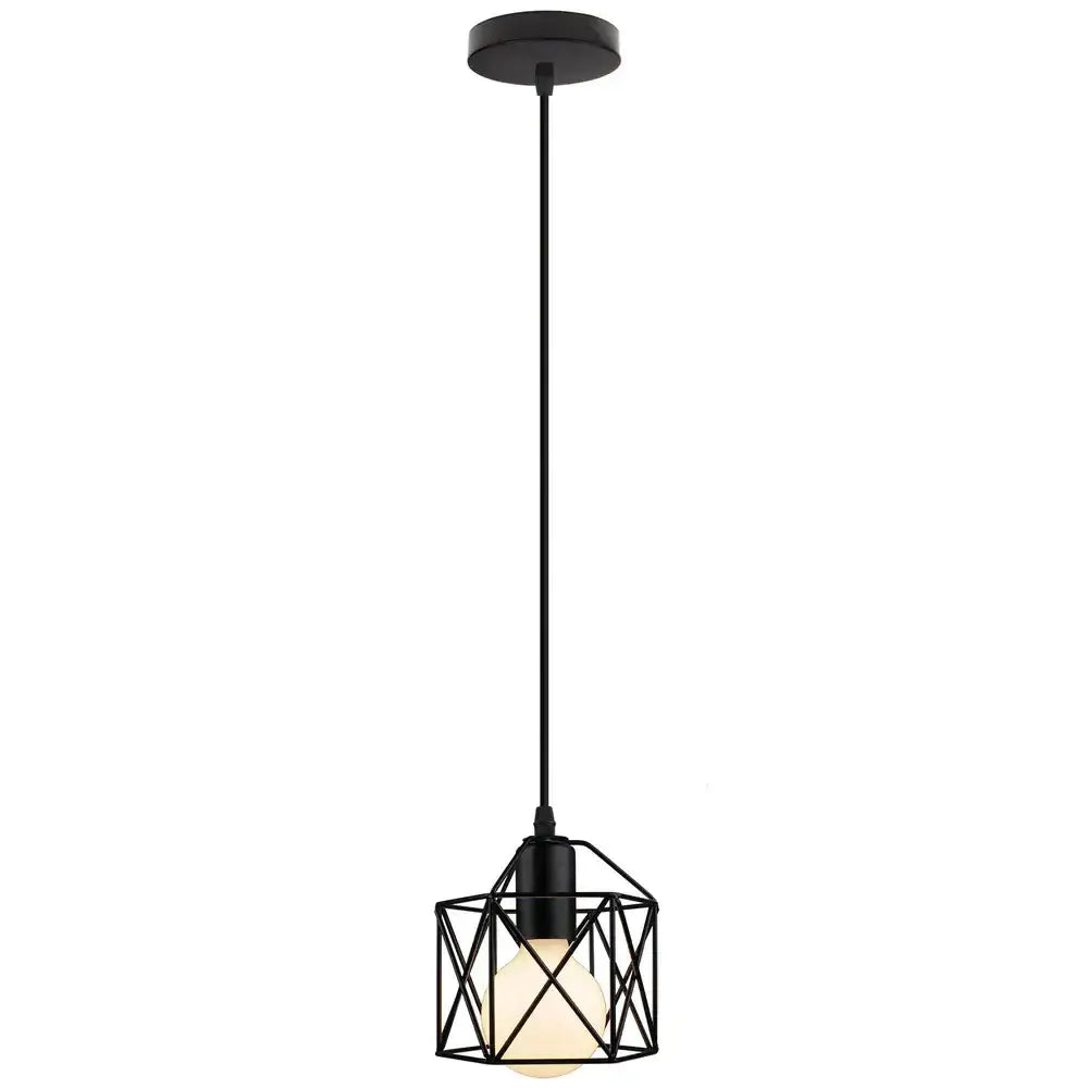 Modern industrial black decorbites cage pendant light with warm bulb inside for dining room decor and lighting