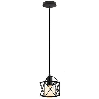 Modern industrial black decorbites cage pendant light with warm bulb inside for dining room decor and lighting