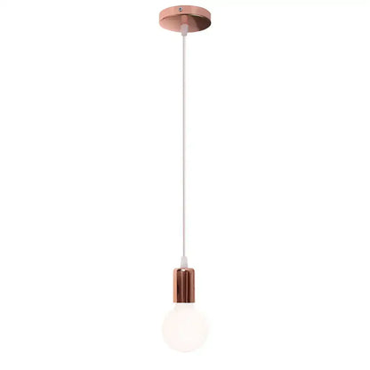 Modern industrial cage pendant light with rose gold metal fixture white cord and frosted glass bulb decorbites cage pendant