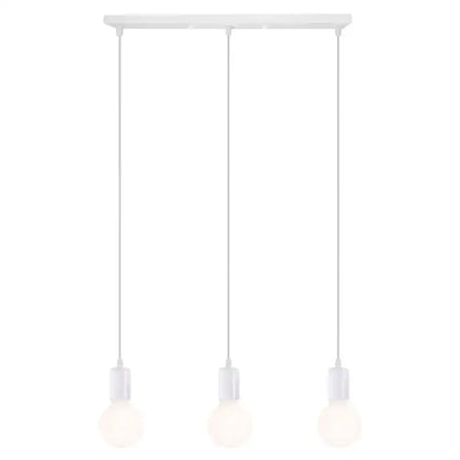 White pendant light with three hanging bulb sockets styled as a modern industrial decorbites cage pendant light