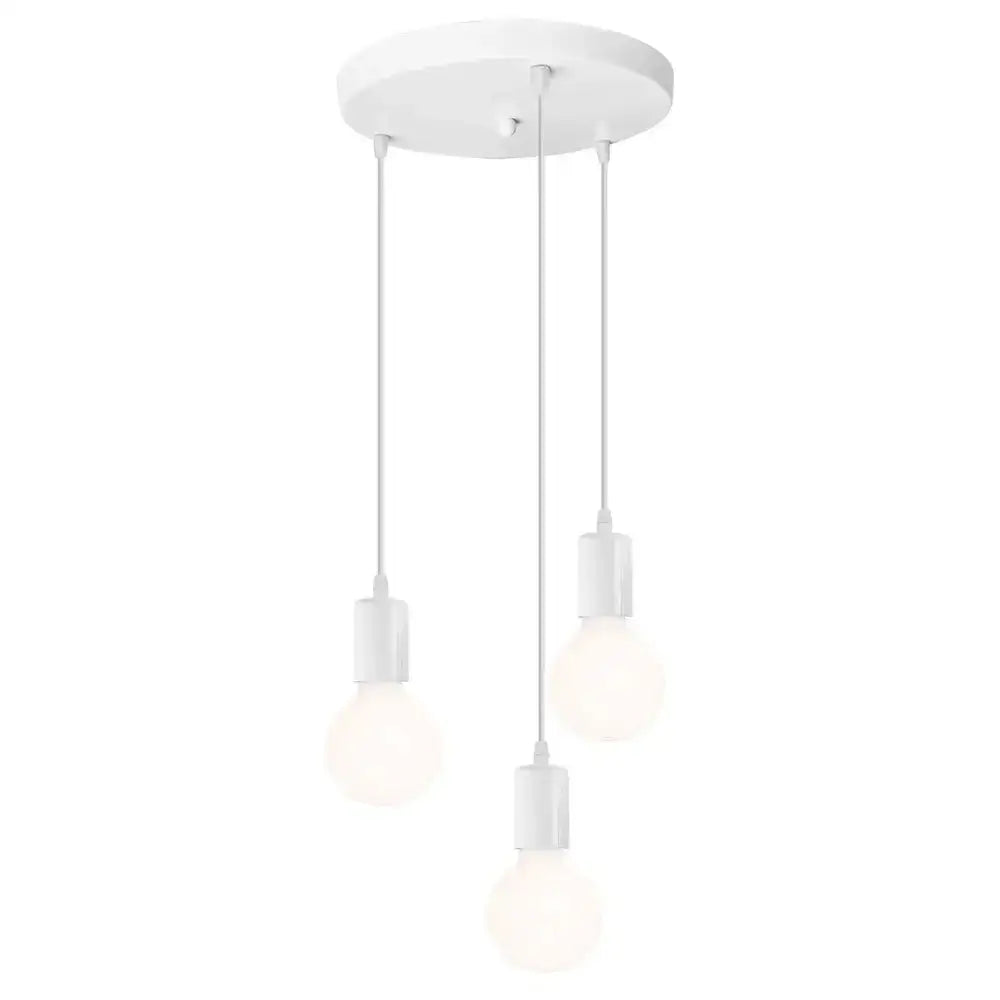 White three-light pendant light with frosted glass bulbs and minimalist design for modern industrial cage pendant decorbites decor
