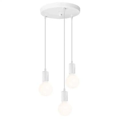 White three-light pendant light with frosted glass bulbs and minimalist design for modern industrial cage pendant decorbites decor