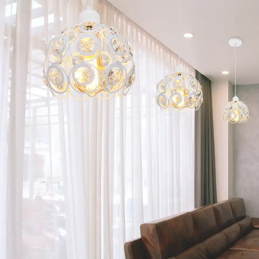Modern industrial black crystal k9 pendant lamp with white spherical lights and golden accents for kitchen island decorbites crystal
