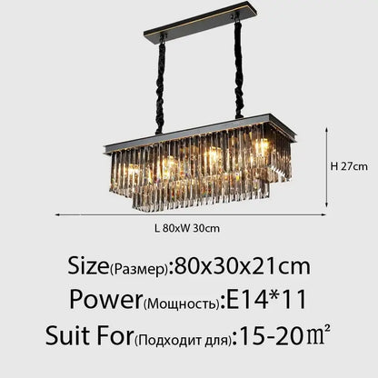 Modern industrial black decorbites crystal ceiling chandelier with rectangular frame and hanging twisted chains for dining room