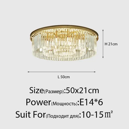 Gold-toned decorbites crystal ceiling chandelier with cascading clear crystal prisms for modern industrial dining rooms