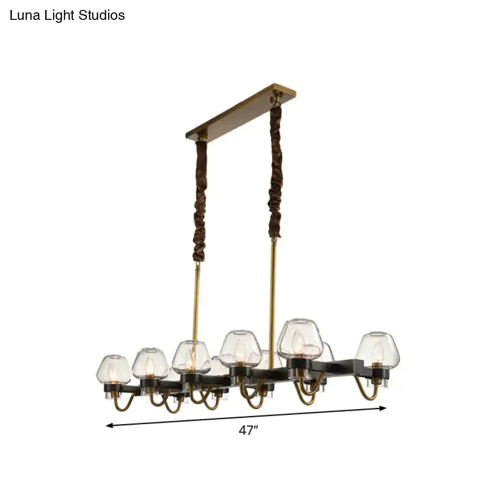 Brass and black metal decorbites modernist dome island chandelier with clear glass globes and twisted rope cords 220v-240v