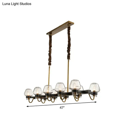 Brass and black metal decorbites modernist dome island chandelier with clear glass globes and twisted rope cords 220v-240v