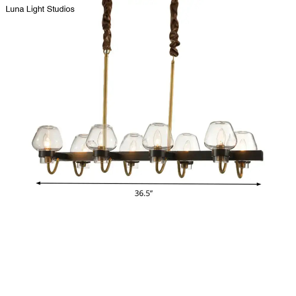 DecorBites modernist dome island chandelier with bronze finish seven clear glass globes twisted brown cords 220v-240v compatible
