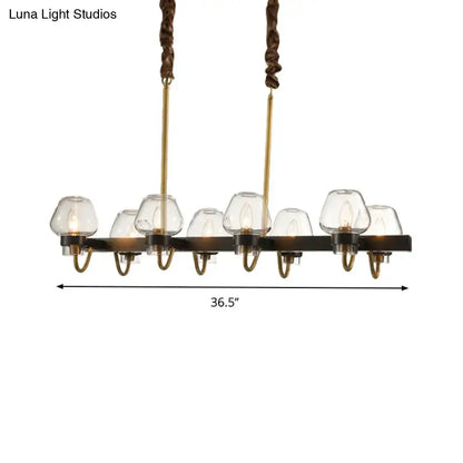 DecorBites modernist dome island chandelier with bronze finish seven clear glass globes twisted brown cords 220v-240v compatible