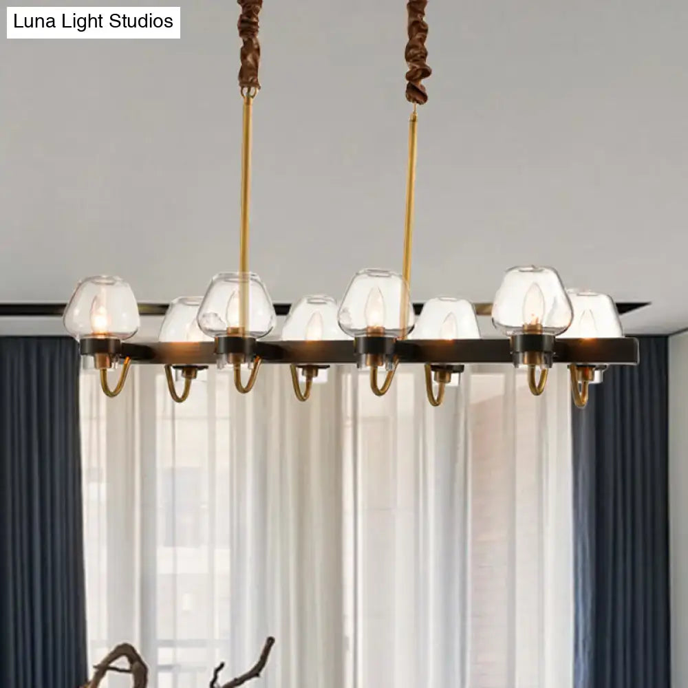 DecorBites modernist dome island chandelier with brass and black metal frame and clear glass globe shades 220v-240v