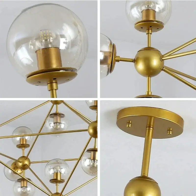 Modern industrial gold-finished pendant light with clear glass bean globe shades for living room decorbites glass bean