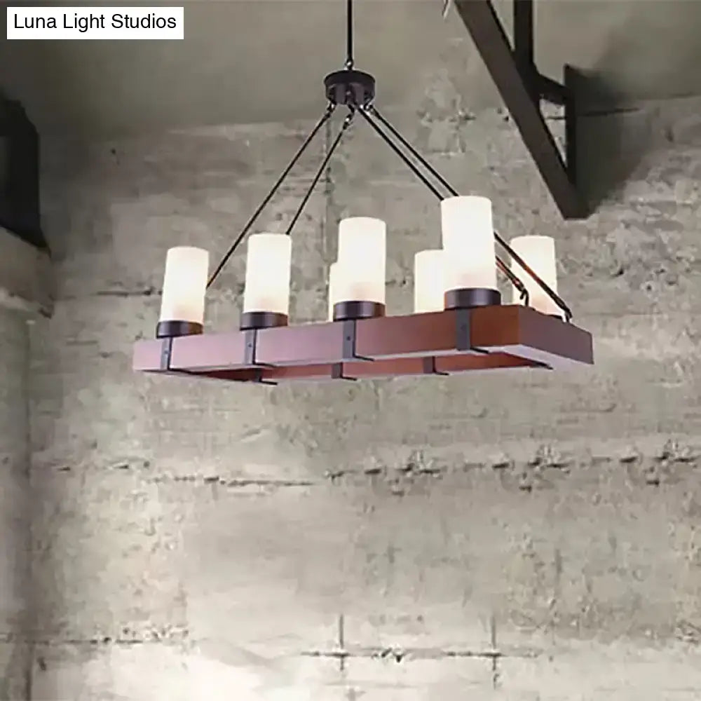 DecorBites™ industrial multi-light pendant with opal glass black cylinders and wooden rectangle, ideal for islands 220v-240v 110v-120v
