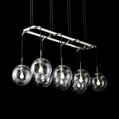 DecorBites™ industrial smoke glass island lighting pendant fixture with chrome finish and five clear glass globes