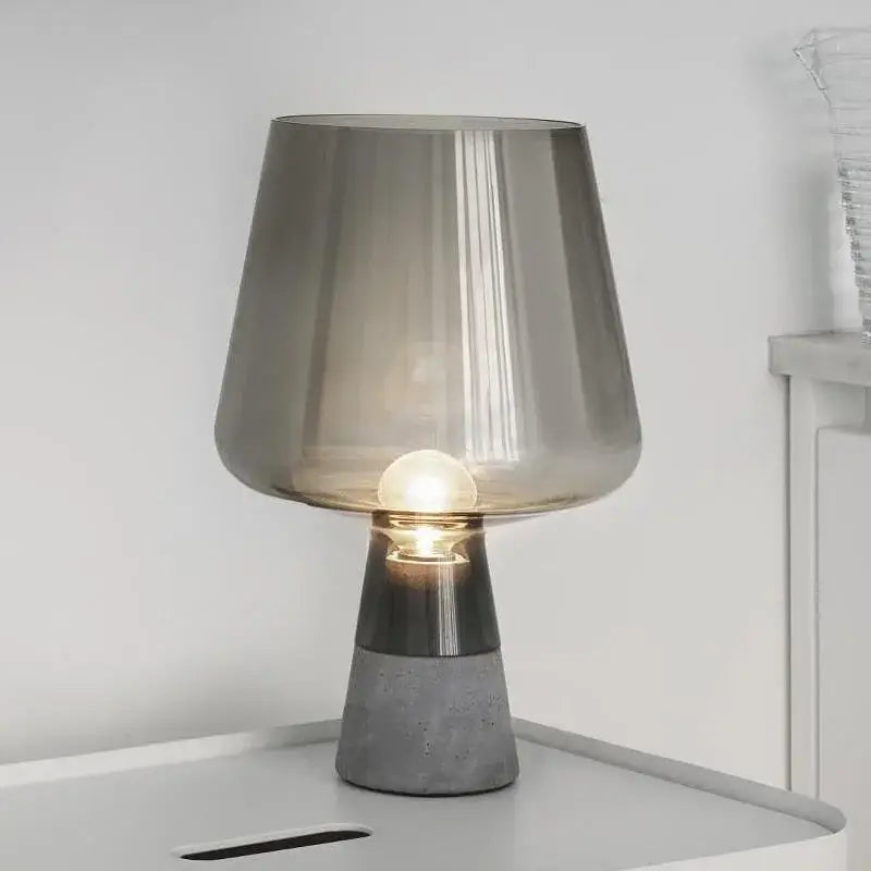 Modern industrial table lamp with translucent gray smoked glass shade and leimu cement base for bedroom decorbites leimu cement