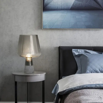 Modern industrial smoked glass and decorbites leimu cement table lamp with ribbed shade and textured cement base for bedroom light