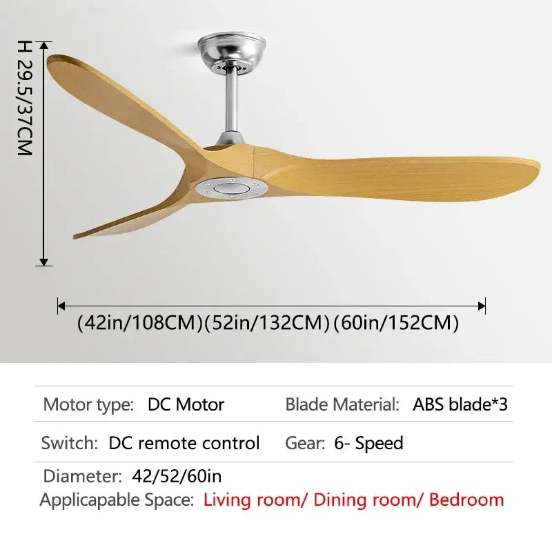 Modern industrial ceiling fan with three light wood abs blades and sleek silver motor housing for living room decorbites industrial vintage style