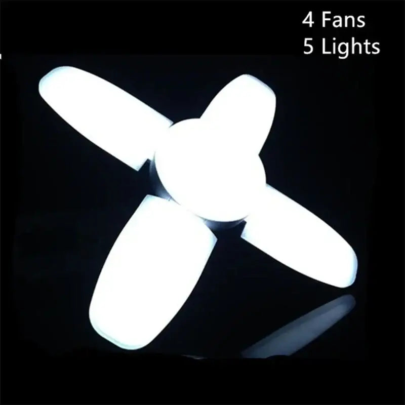 Modern industrial white foldable led ceiling light with four blades and central light fixture for garage use