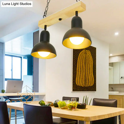 Decorbites modern black and white island light with wooden shade and warm glow for dining table illumination