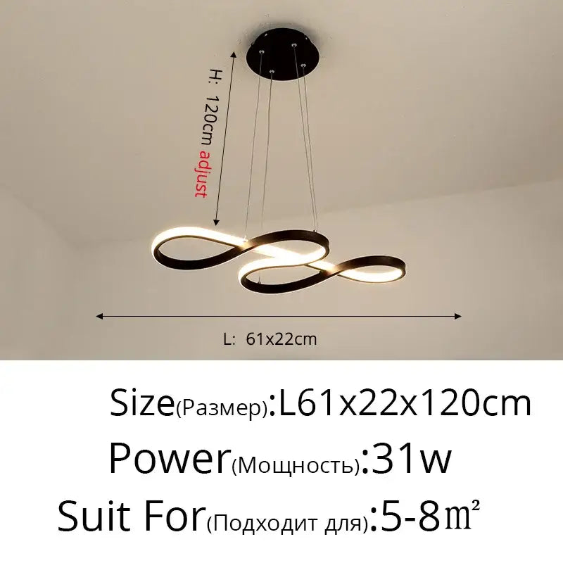 Modern black infinity loop pendant light with sleek illuminated bands for dining room decorbites gold led pendant decor