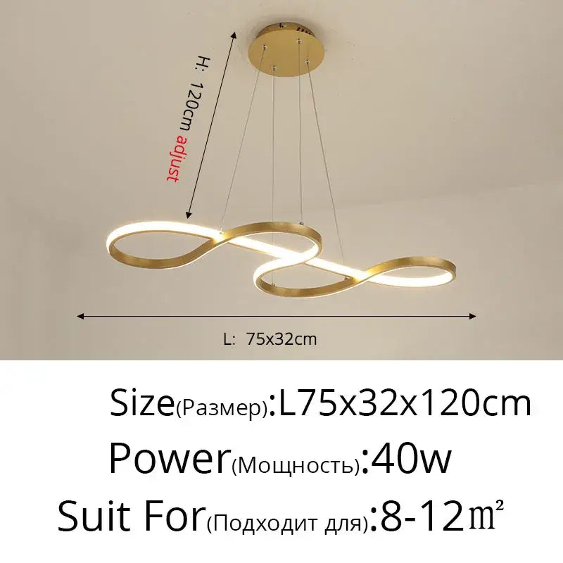 Modern infinity loop gold led pendant light with sleek design for dining room decorbites gold led lighting fixture