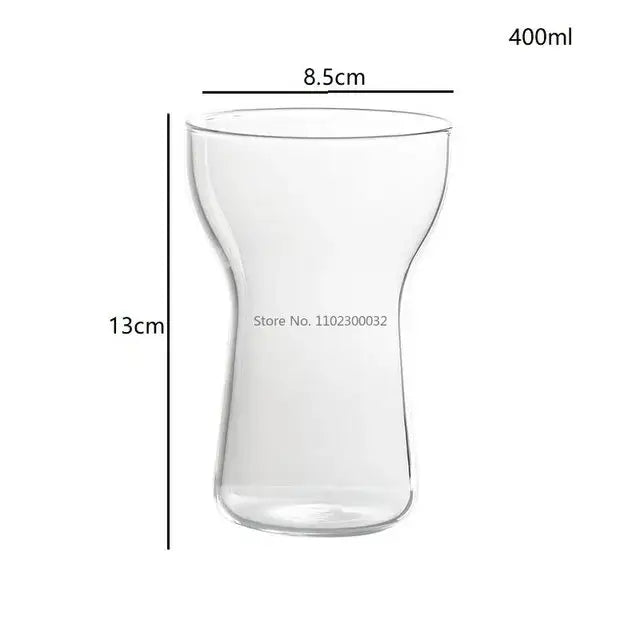 Clear glass drink cup with sleek hourglass design 400ml capacity in modern insulated glass drink cup set decorbites