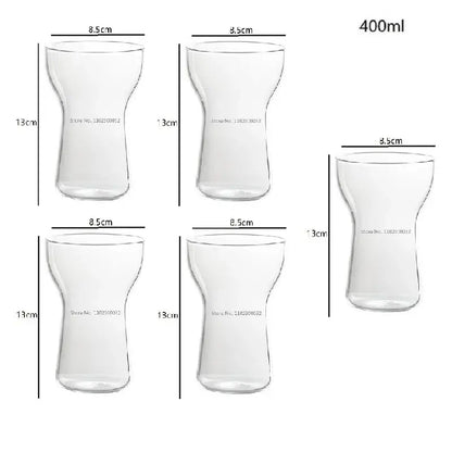 Modern insulated clear glass drink cup set with flared rim and tapered body for 400ml capacity decorbites glass drink
