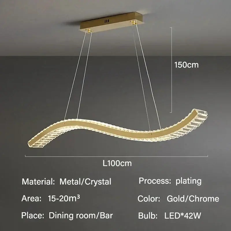 Modern interlocking decorbites crystal led ceiling chandelier with gold plated metal and curved crystal pendant light design