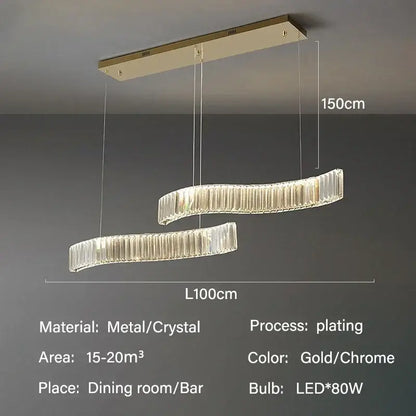 Gold-plated modern interlocking crystal led ceiling chandelier with sleek curved crystal design for dining room decorbites crystal led