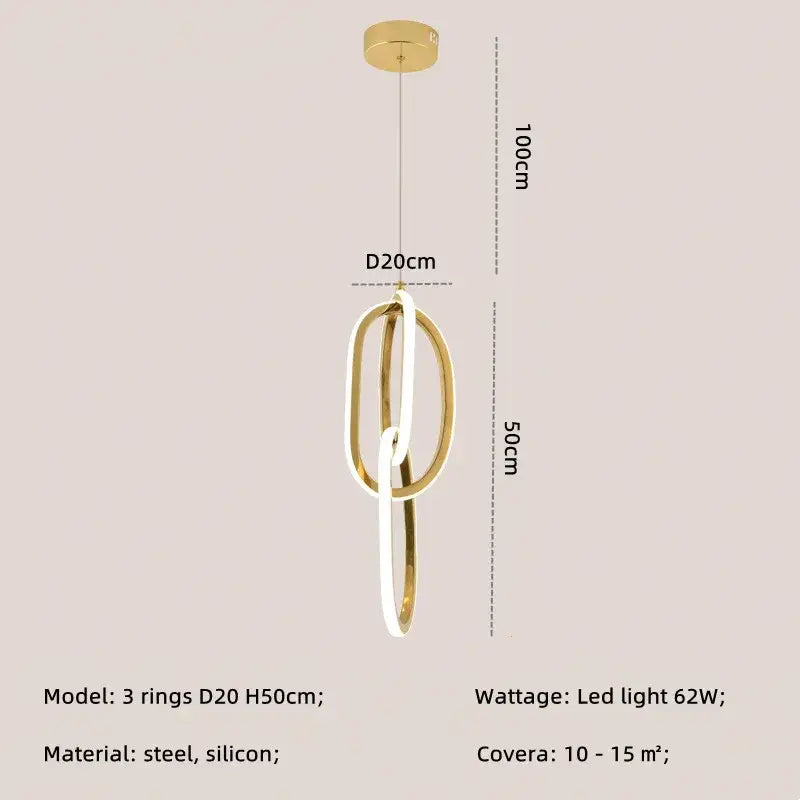 Modern interlocking oval gold wall sconce lighting fixture with three gold-toned rings steel and silicone decorbites gold led