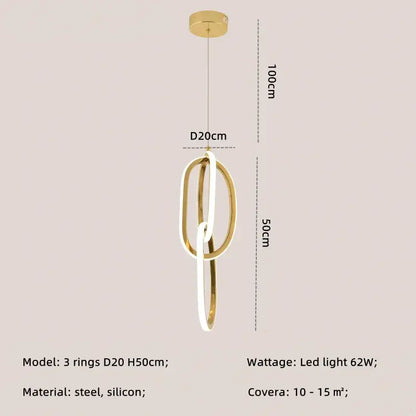Modern interlocking oval gold wall sconce lighting fixture with three gold-toned rings steel and silicone decorbites gold led