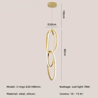 Modern interlocking oval gold wall sconce lighting fixture with three steel and silicone rings for bedroom decorbites gold led