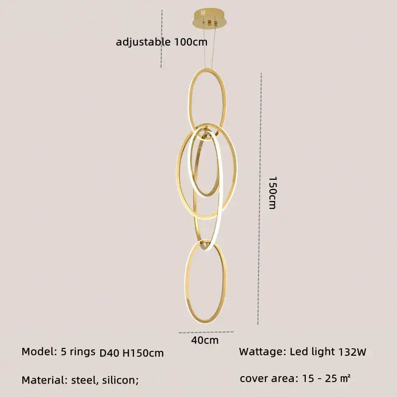 Modern interlocking oval gold wall sconce lighting fixture with five steel and silicone rings and adjustable ceiling mount decorbites gold led