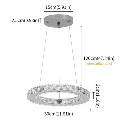 Modern chrome finished double-ring crystal led chandelier with clear faceted crystal accents for living room light