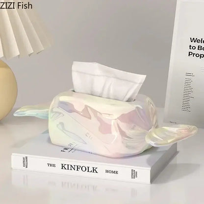 Modern iridescent dolphin-shaped tissue box cover with pearlescent finish for decorbites colorful candy living room decor
