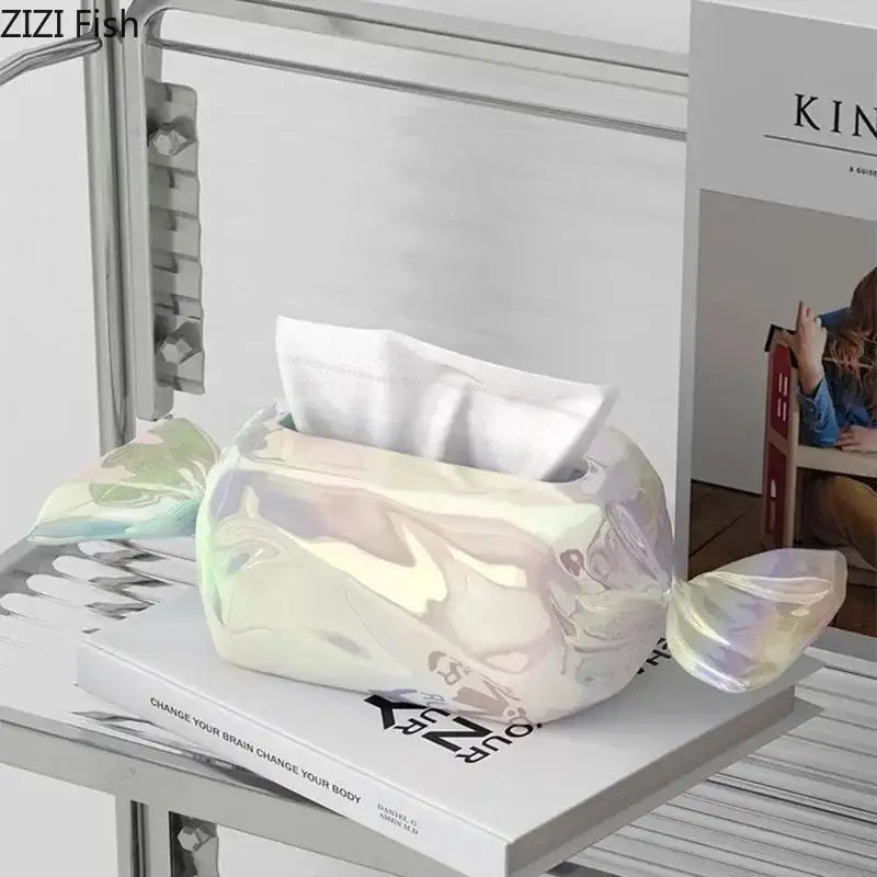 Modern iridescent candy tissue box cover with colorful candy holographic finish for decorbites colorful candy decor